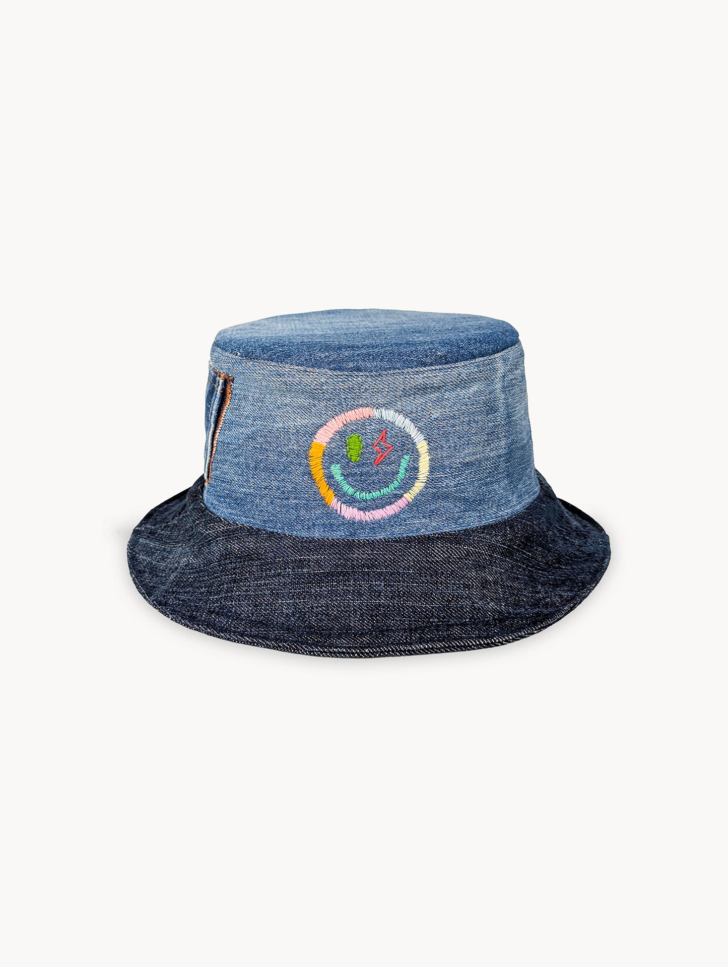 Chapeau bob réversible EyeLoveLu Smiley Face – Broderie main, denim recyclé