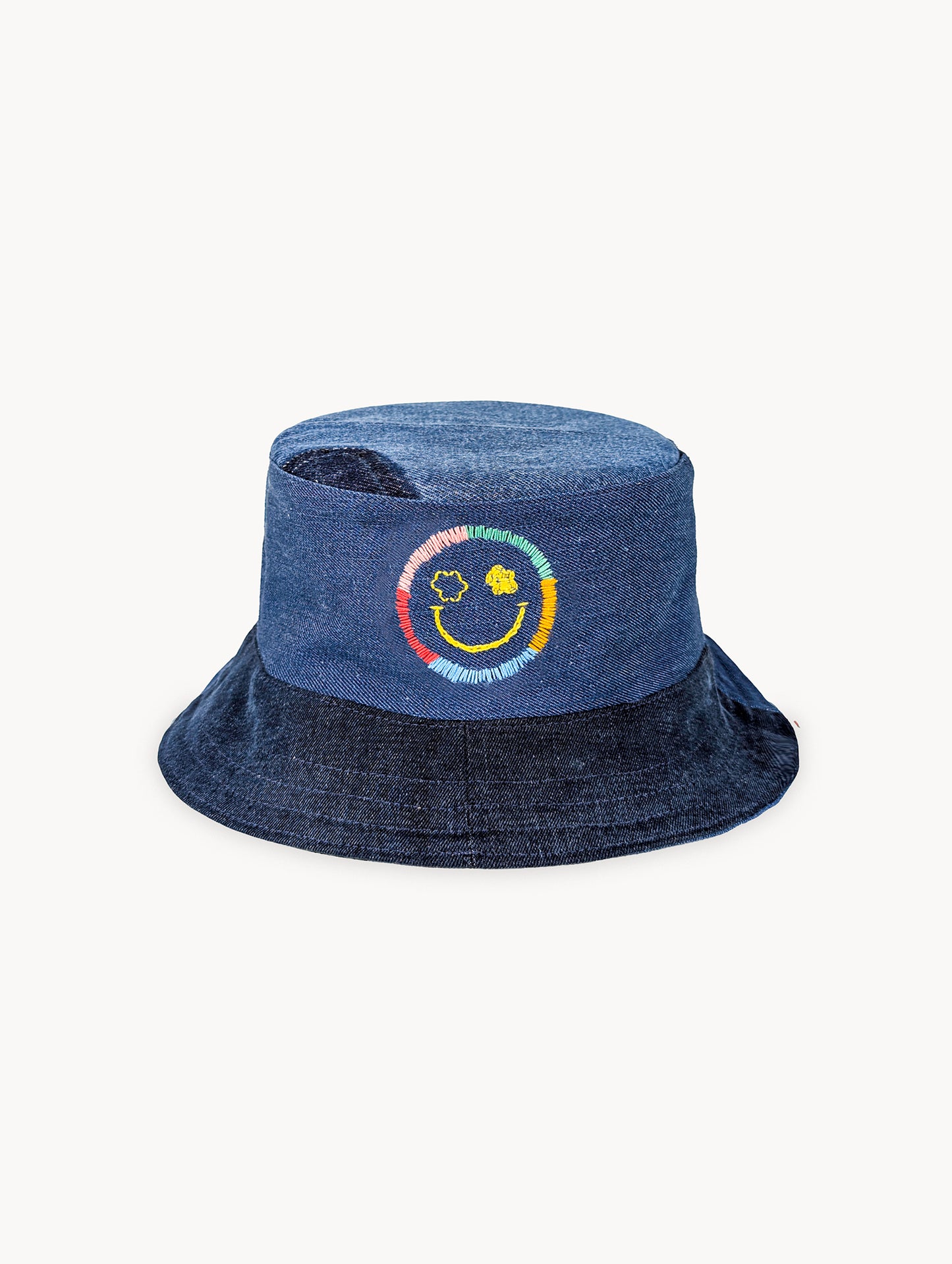 Chapeau bob réversible EyeLoveLu Smiley Face – Broderie main, denim recyclé