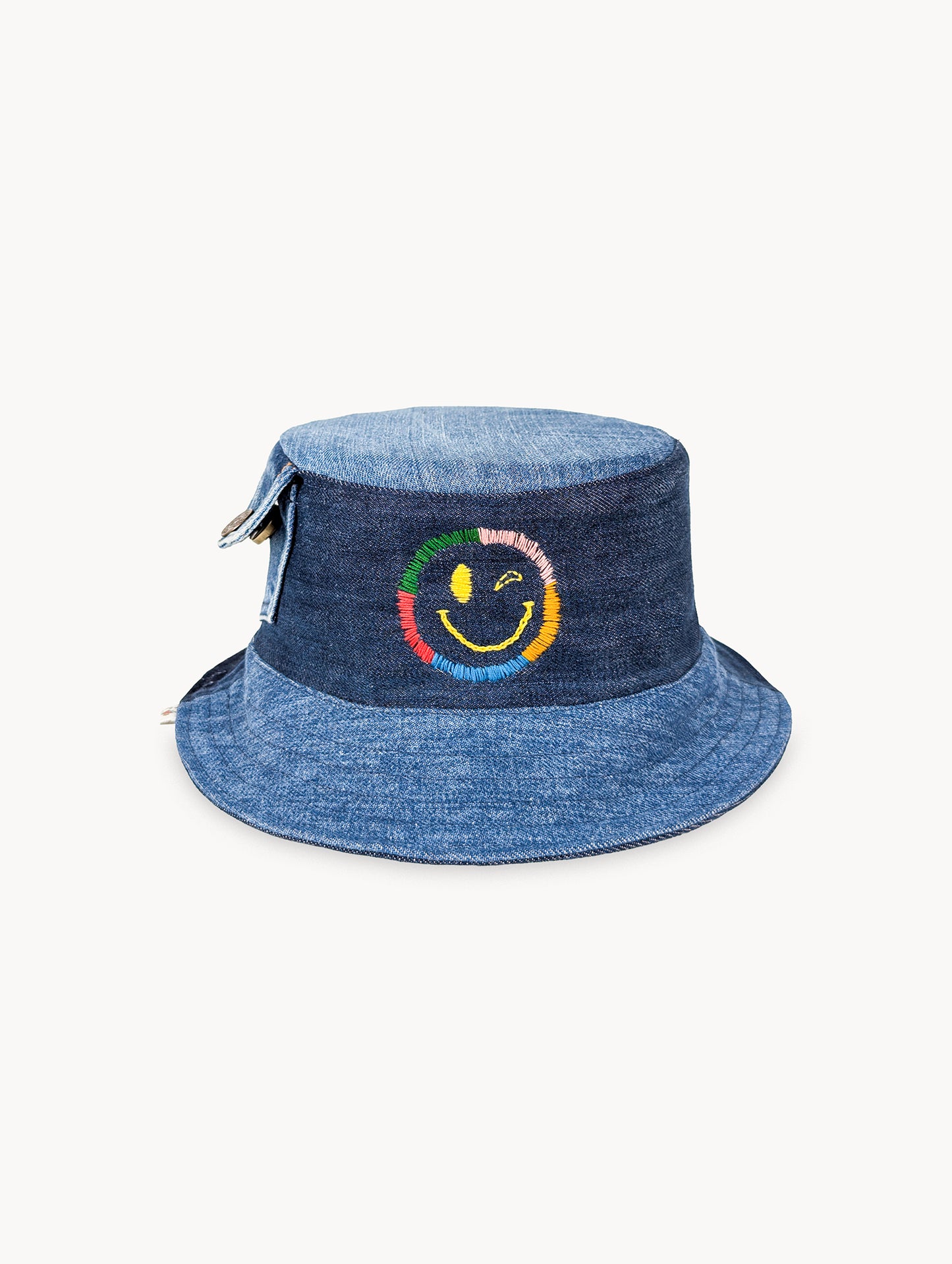 Chapeau bob réversible EyeLoveLu Smiley Face – Broderie main, denim recyclé