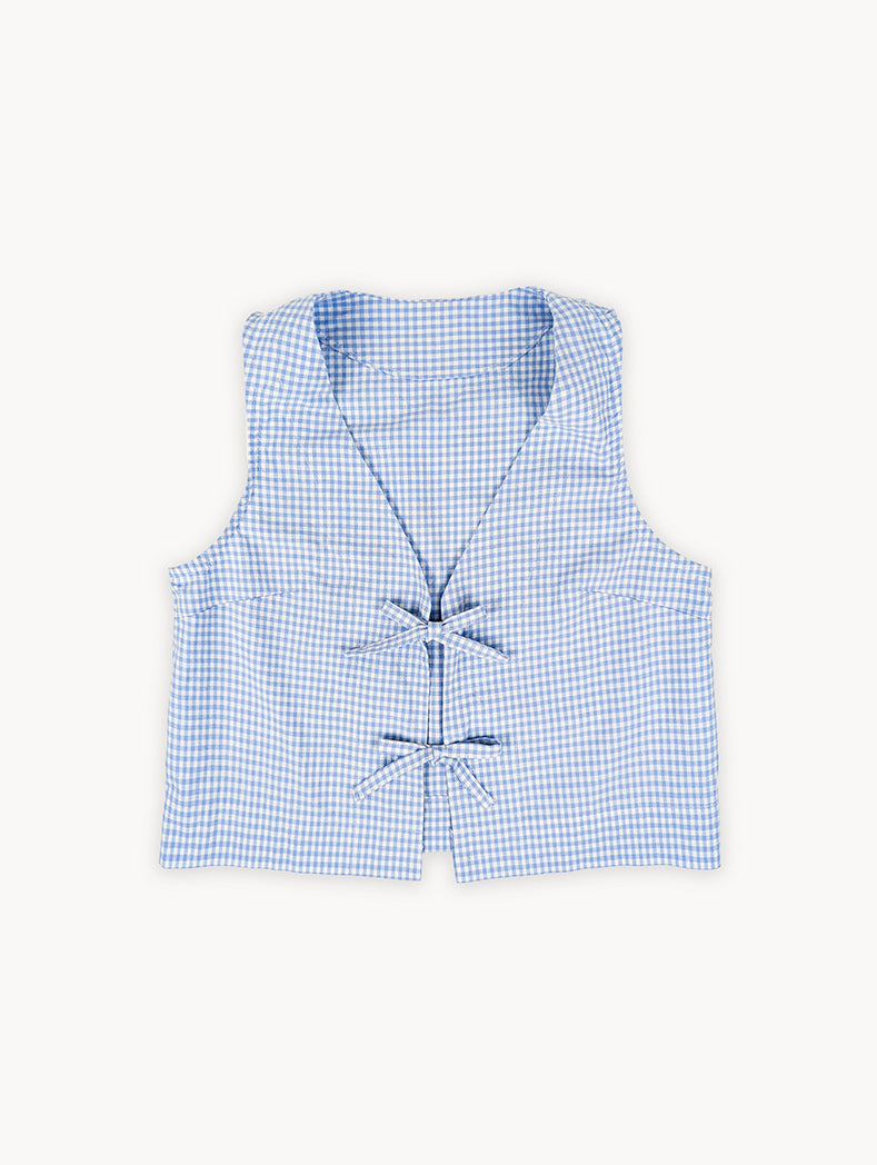 Ensemble vichy bleu fait main – Bob et gilet noué sur le devant | Original pré-EyeLoveLu recyclé