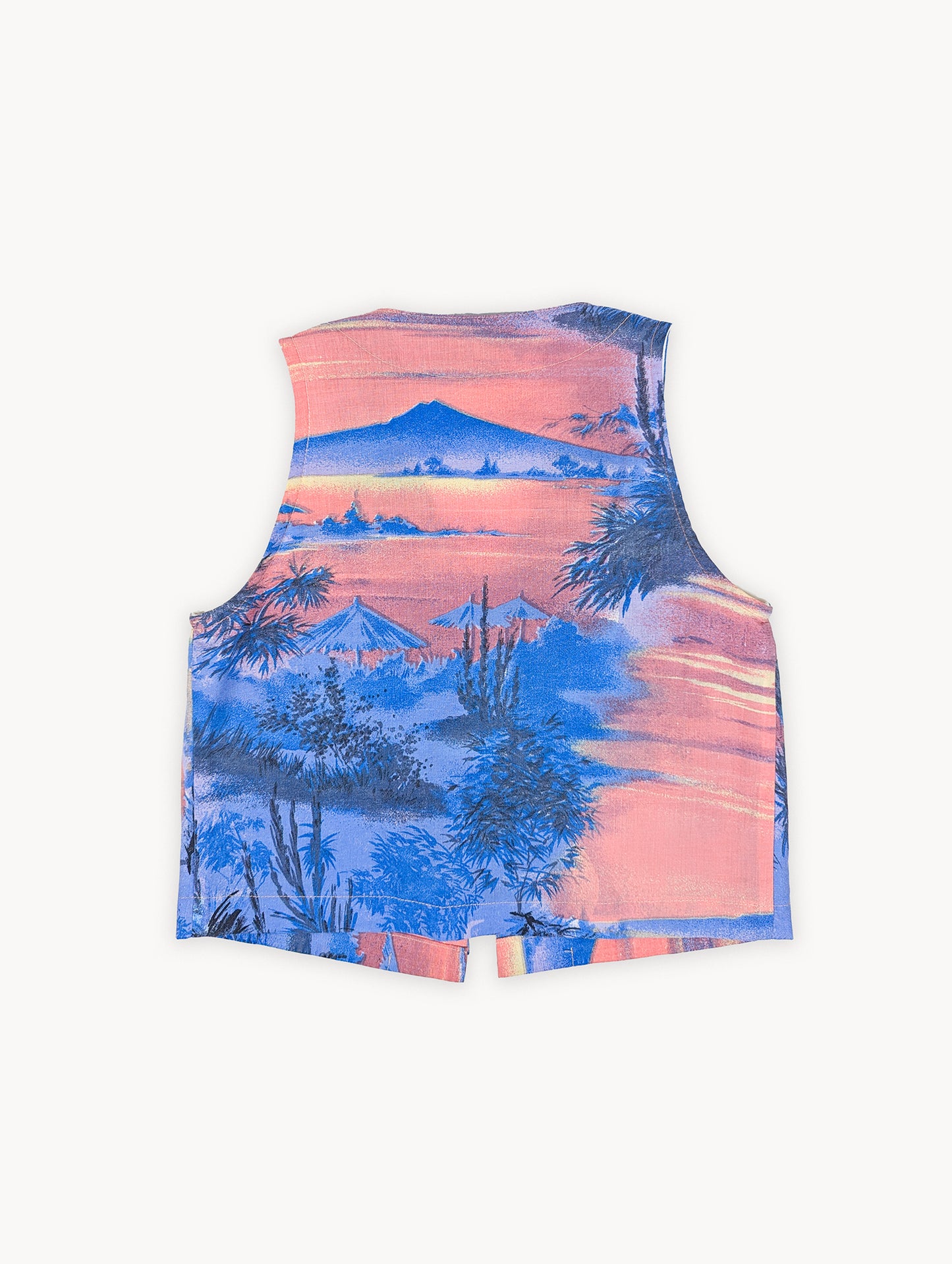 Gilet court noué sur le devant Pre-EyeLoveLu Sunset Landscape – Fait main à partir d'un drap en coton vintage recyclé