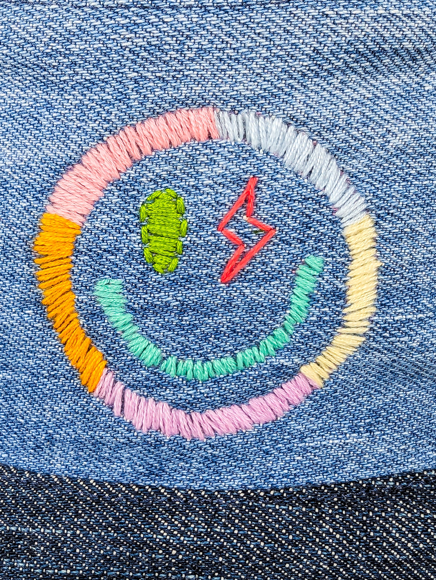 Chapeau bob réversible EyeLoveLu Smiley Face – Broderie main, denim recyclé