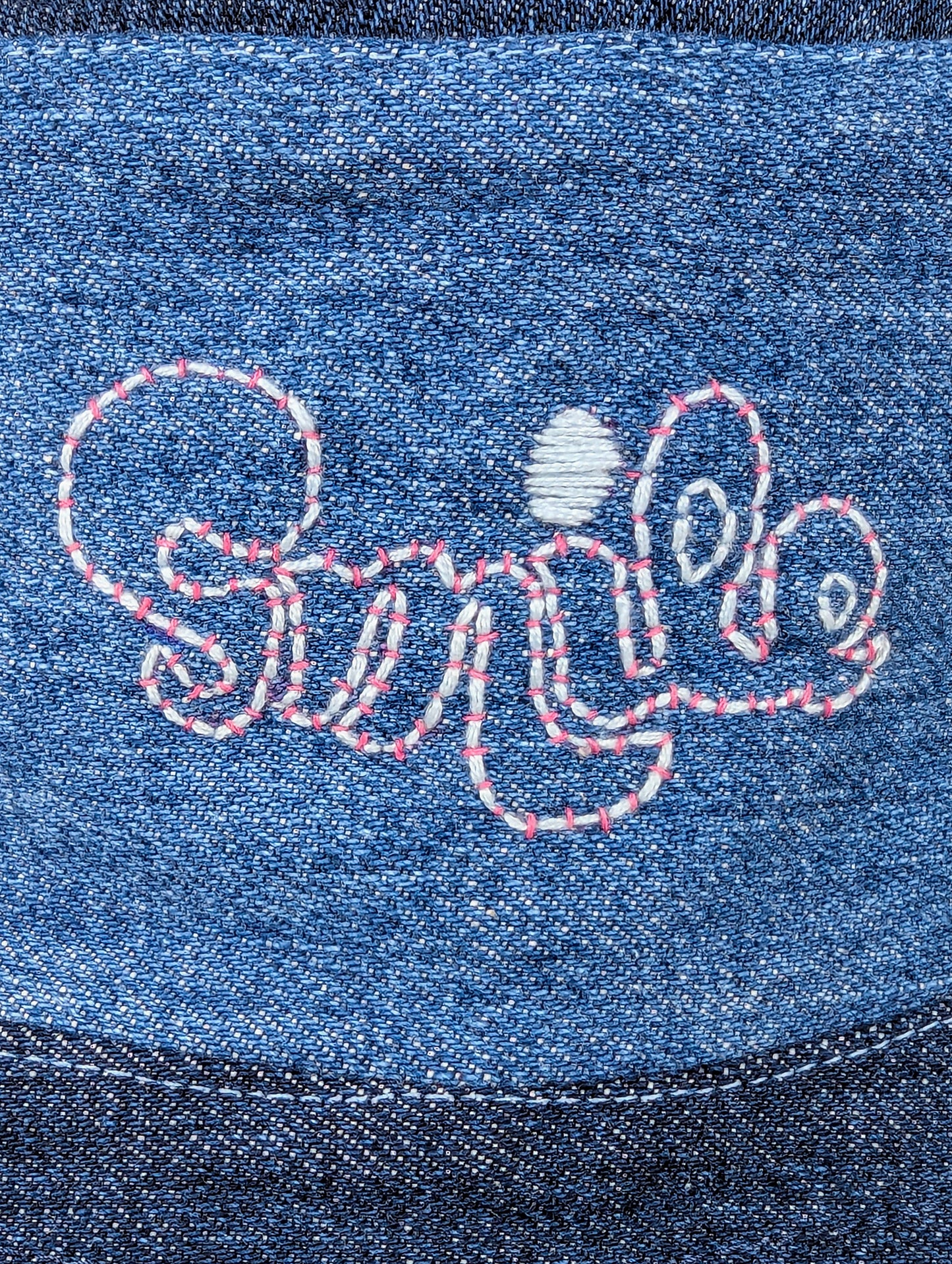 Chapeau bob réversible EyeLoveLu Smiley Face – Broderie main, denim recyclé
