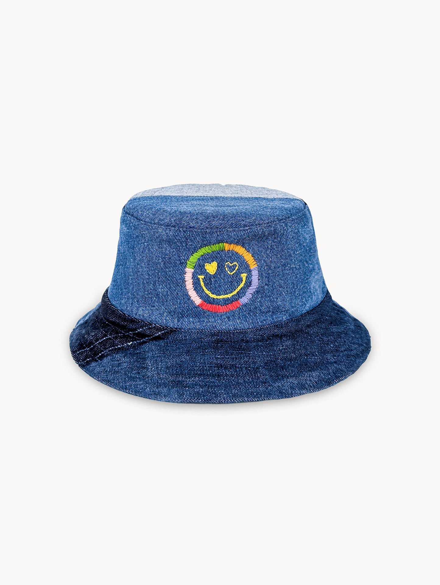 Chapeau bob réversible EyeLoveLu Smiley Face – Broderie main, denim recyclé