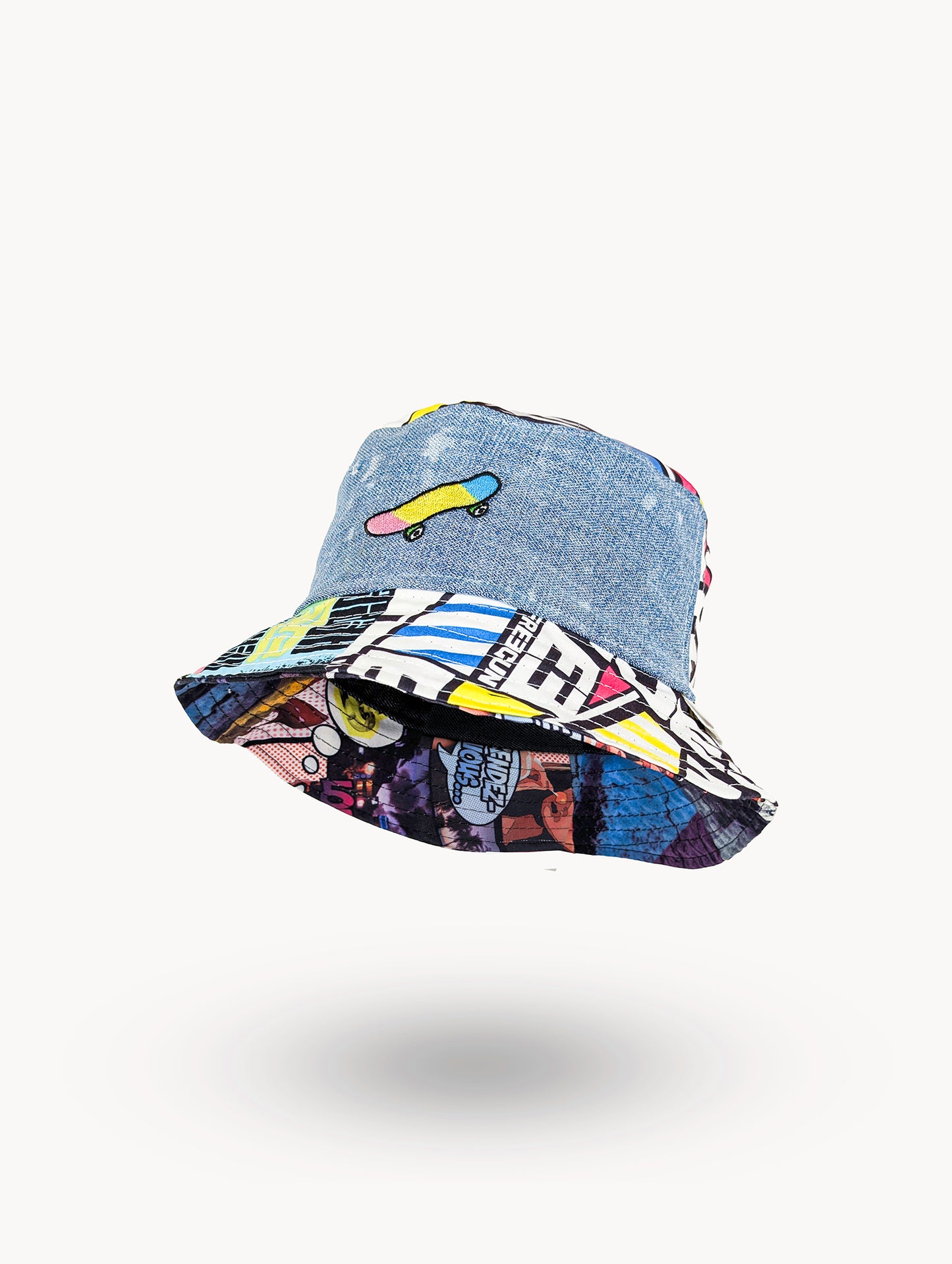 Chapeau bob réversible en denim EyeLoveLu – Style skate recyclé