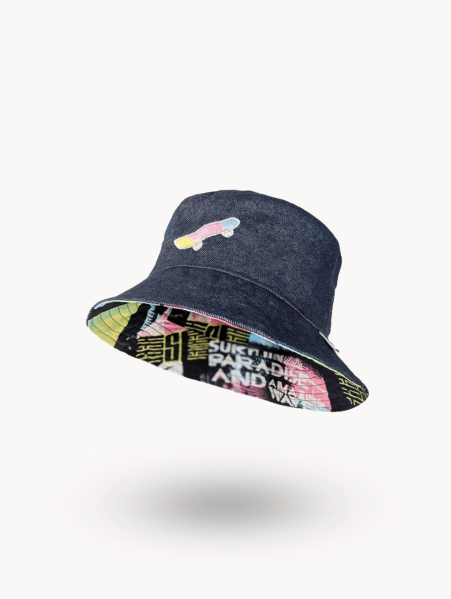 Chapeau bob réversible en denim EyeLoveLu – Style skate recyclé