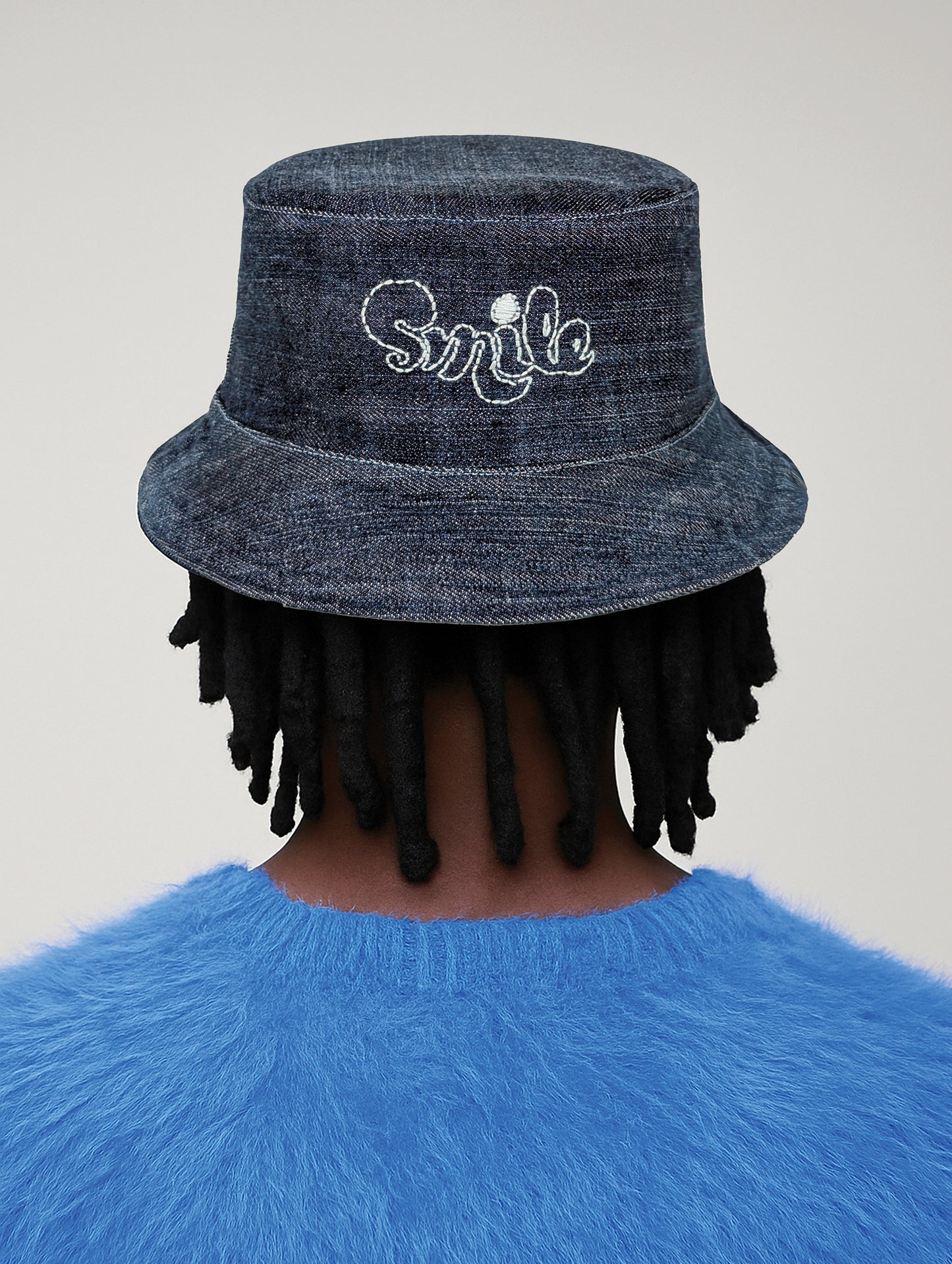 Chapeau bob réversible EyeLoveLu Smiley Face – Broderie main, denim recyclé