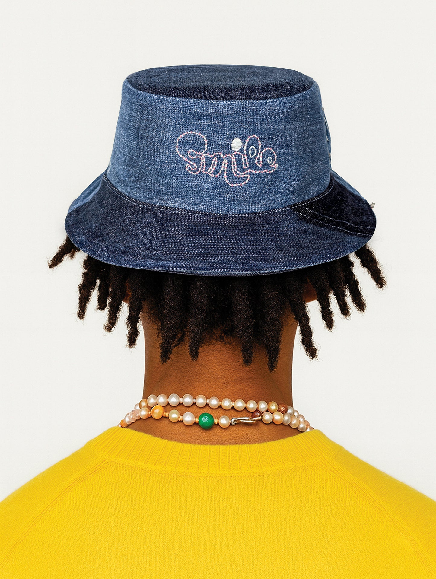 Chapeau bob réversible EyeLoveLu Smiley Face – Broderie main, denim recyclé