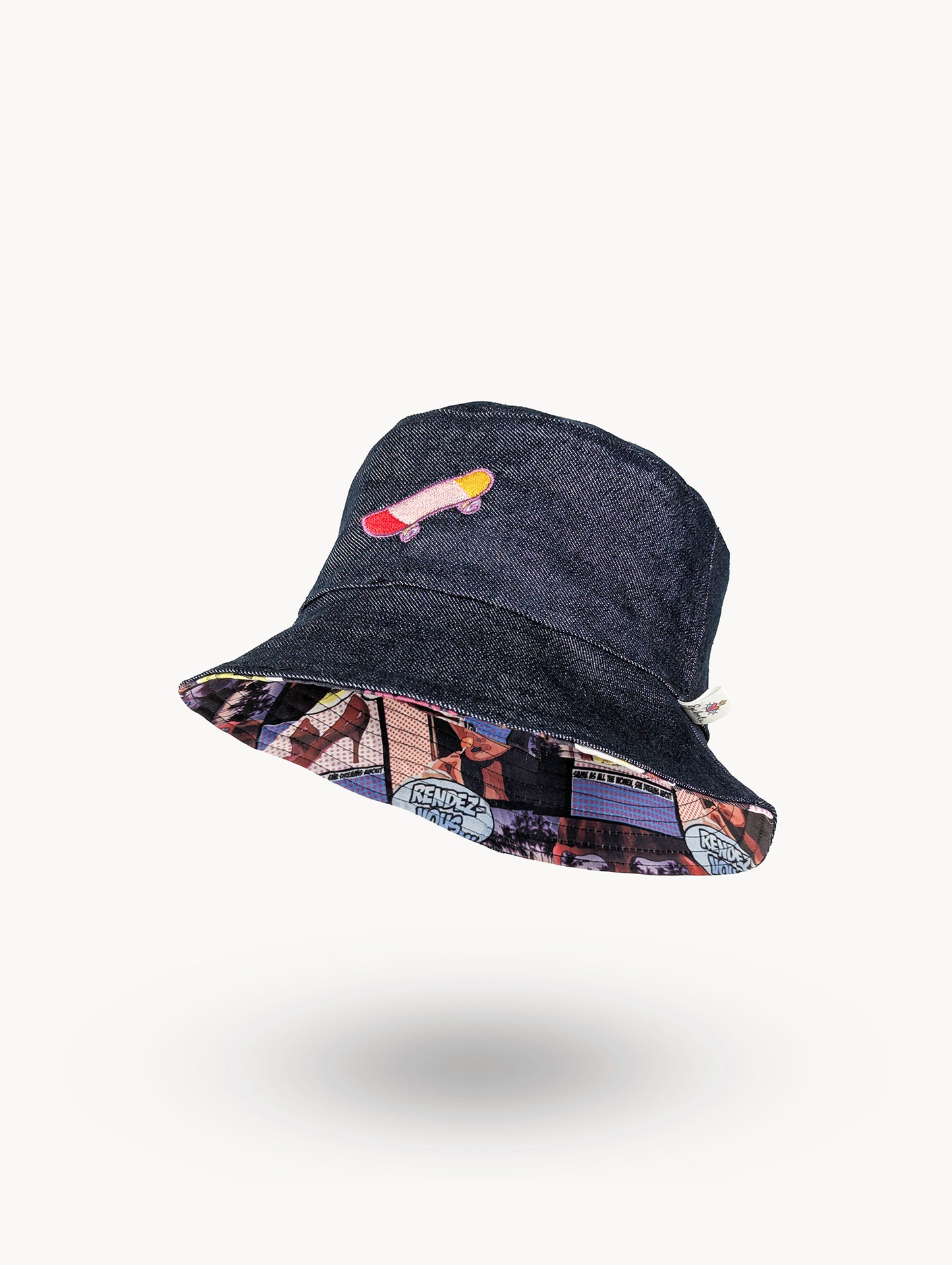 Chapeau bob réversible en denim EyeLoveLu – Style skate recyclé