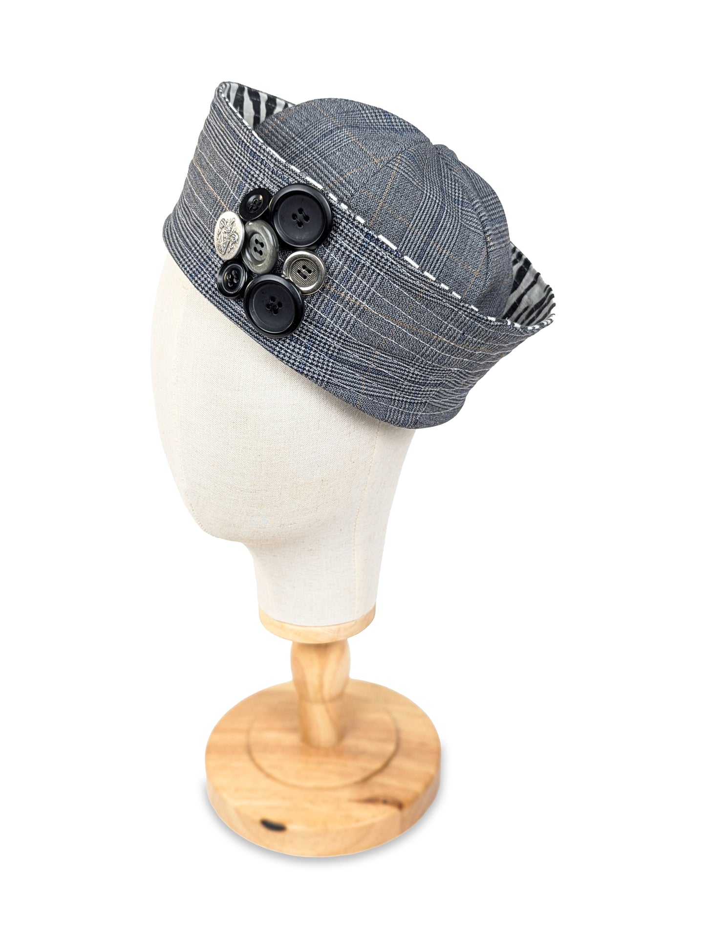 Reversible Sailor Hat - Upcycled Zebra Trousers & Checked Trousers | EyeLoveLu