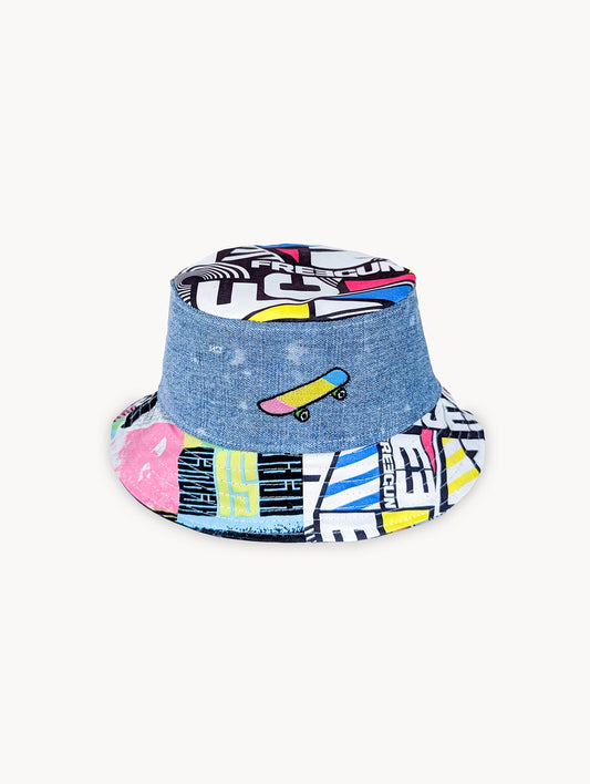 Chapeau bob réversible en denim EyeLoveLu – Style skate recyclé