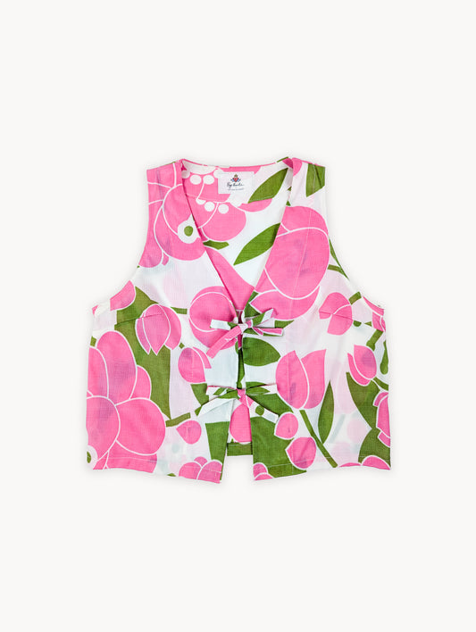Débardeur court à nouer sur le devant, motif floral, style années 70, EyeLoveLu – Fabriqué à la main à partir de nappe recyclée