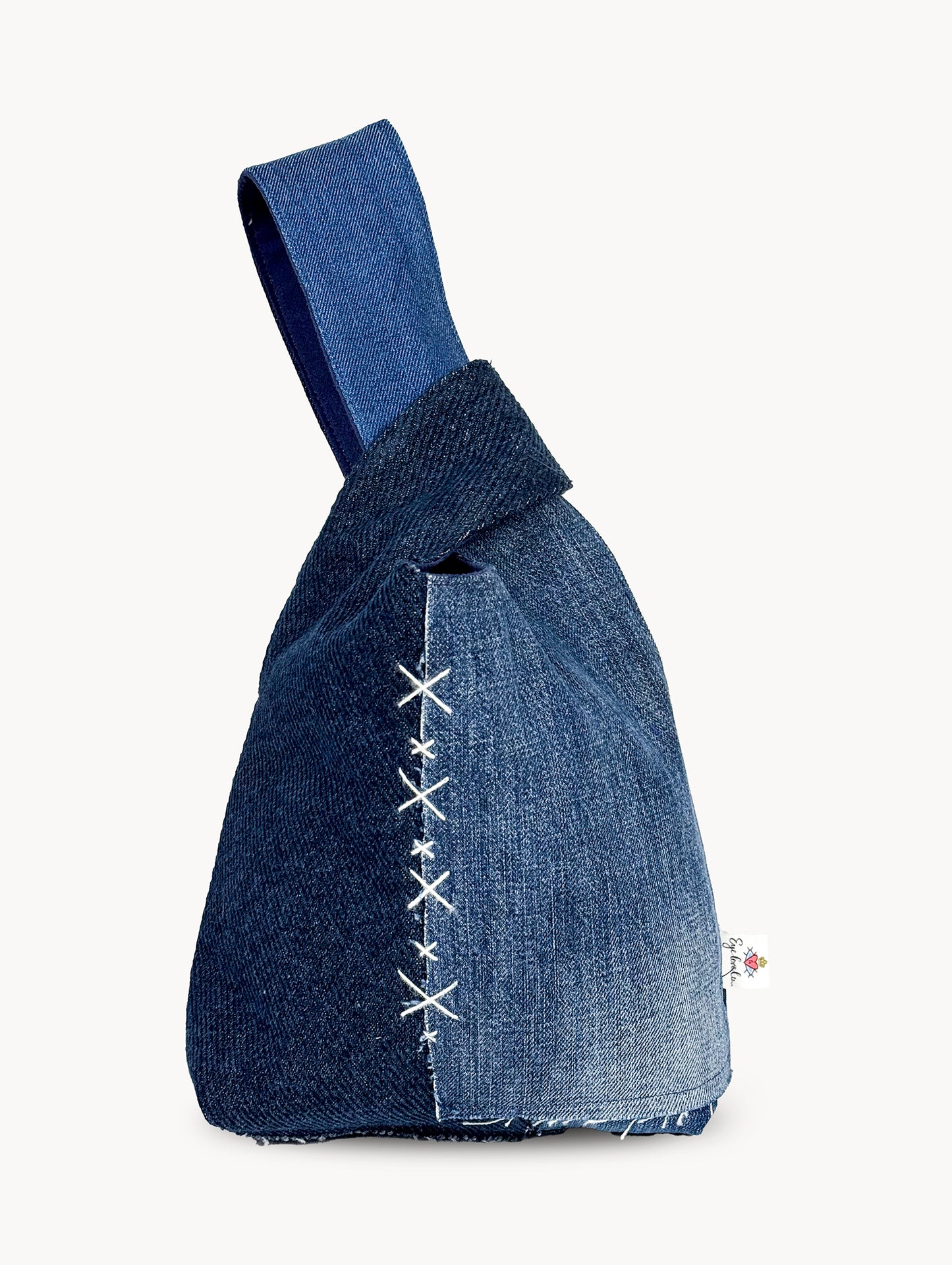 EyeLoveLu Reversible Hand Bag -  Handmade From Upcycled Dress & Denim Scraps