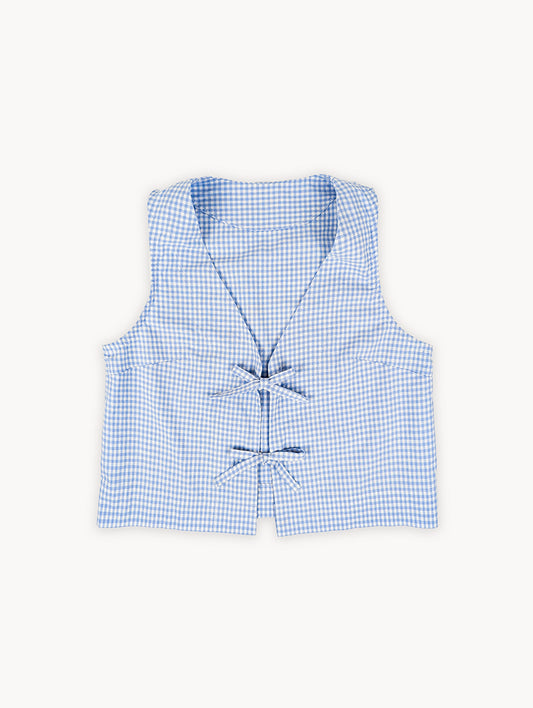 Ensemble vichy bleu fait main – Bob et gilet noué sur le devant | Original pré-EyeLoveLu recyclé