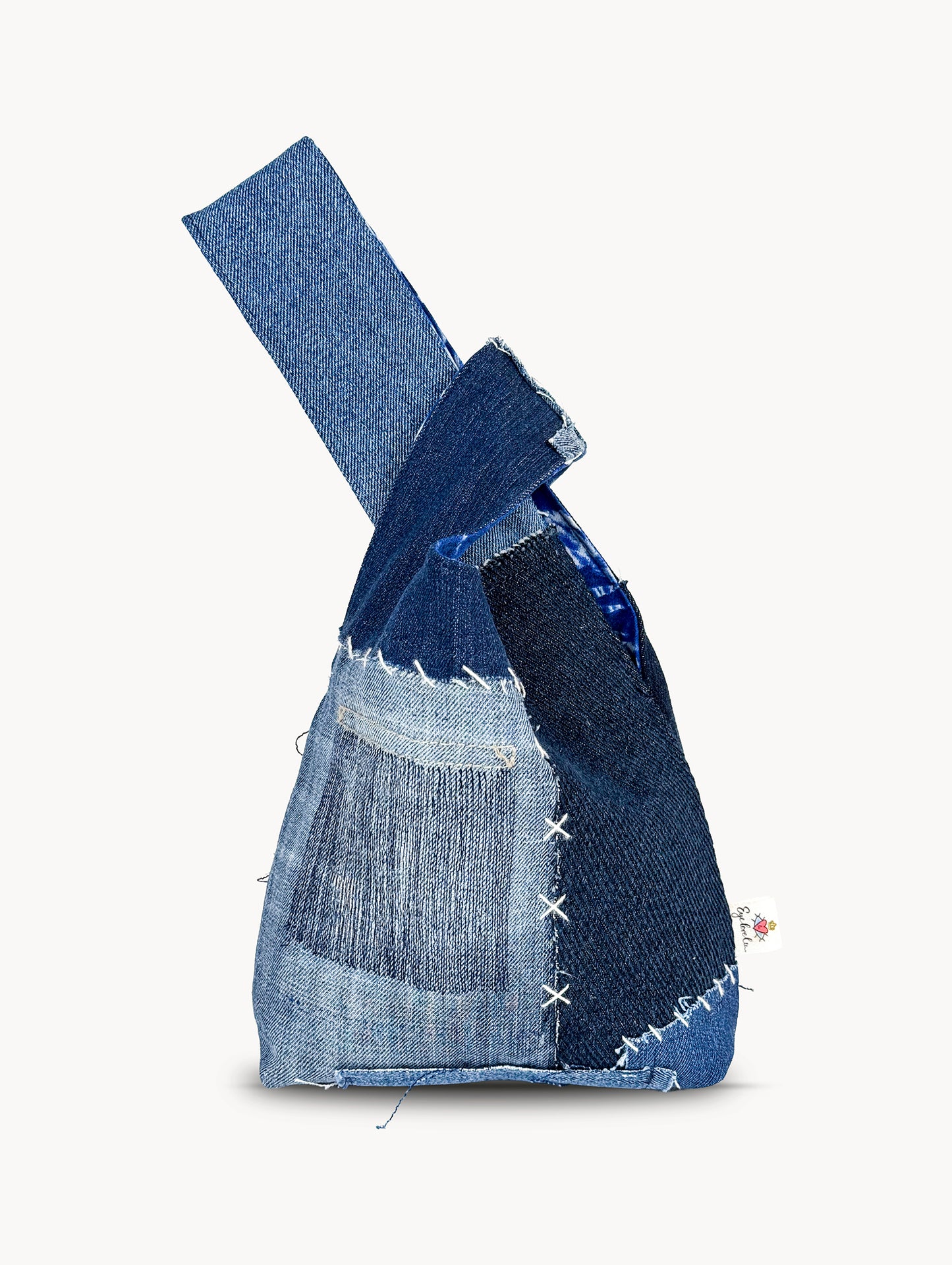 EyeLoveLu Reversible Hand Bag -  Handmade From Upcycled Dress & Denim Scraps