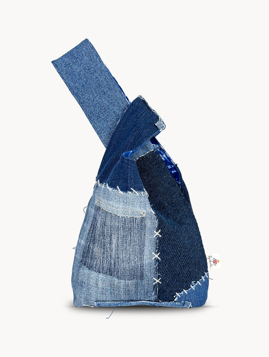 EyeLoveLu Reversible Hand Bag -  Handmade From Upcycled Dress & Denim Scraps