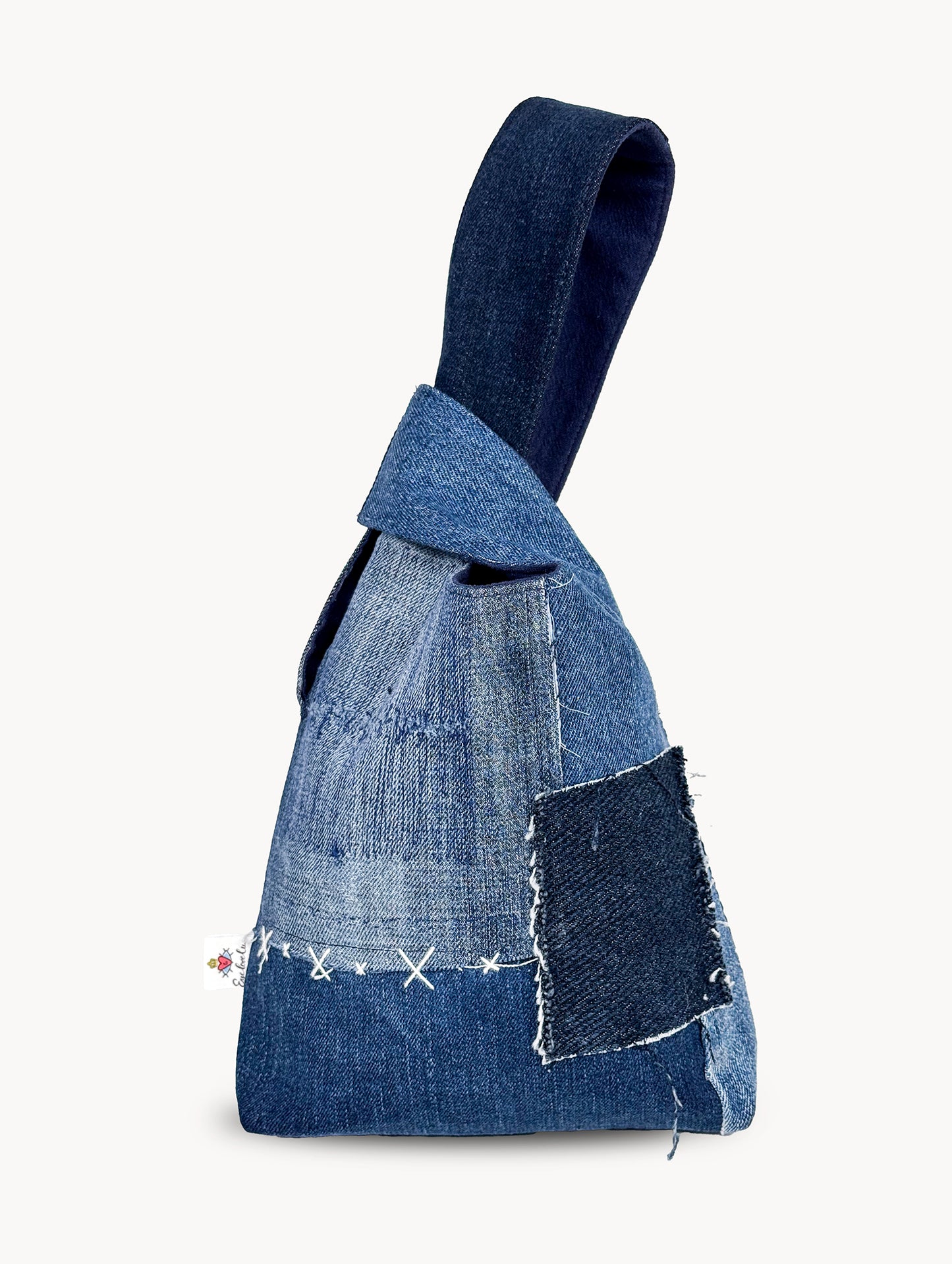 EyeLoveLu Reversible Hand Bag -  Handmade From Upcycled Dress & Denim Scraps