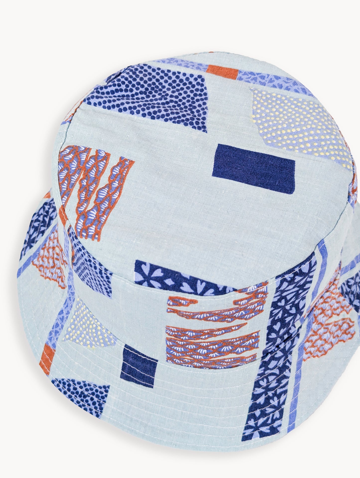Pre-EyeLoveLu Abstract Geometric Print Reversible Bucket Hat – Handmade from Upcycled Vintage Cotton Sheet