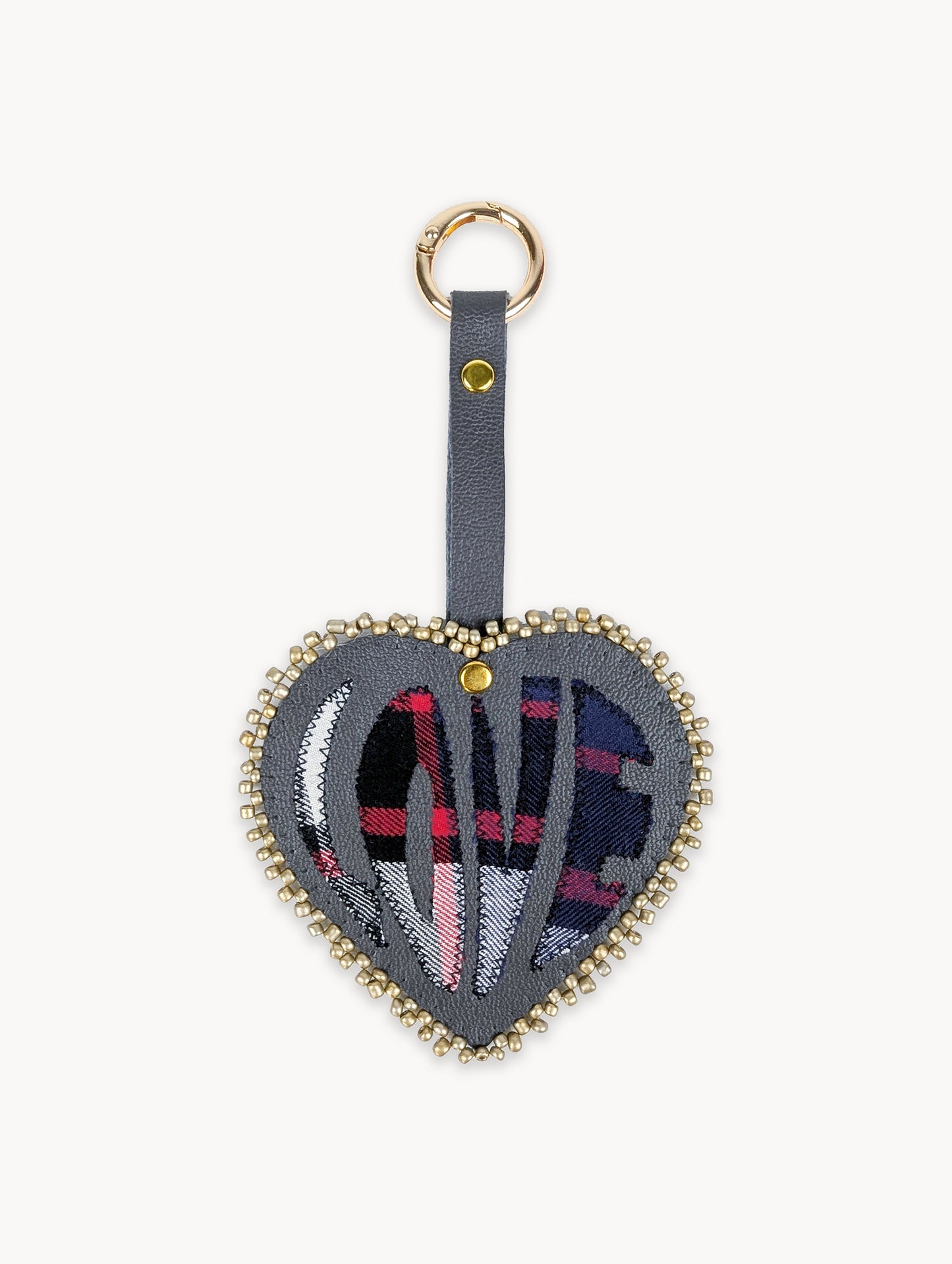 EyeLoveLu Hand-Beaded "LOVE" Keychain Bag Charm - Upcycled Shirt & Fabric Scraps