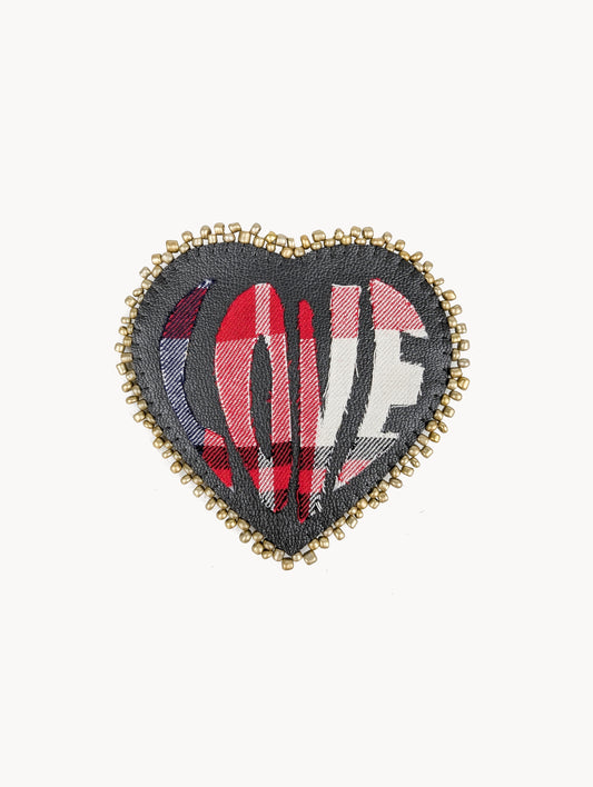 EyeLoveLu Hand-Beaded "LOVE" Pin - Upcycled Fabric