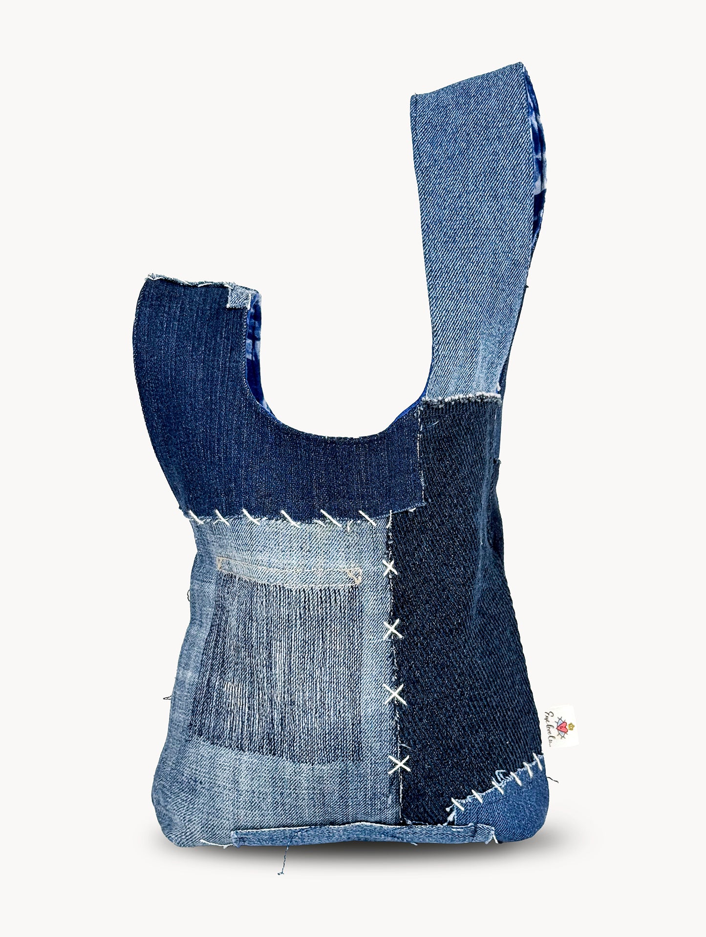 EyeLoveLu Reversible Hand Bag -  Handmade From Upcycled Dress & Denim Scraps