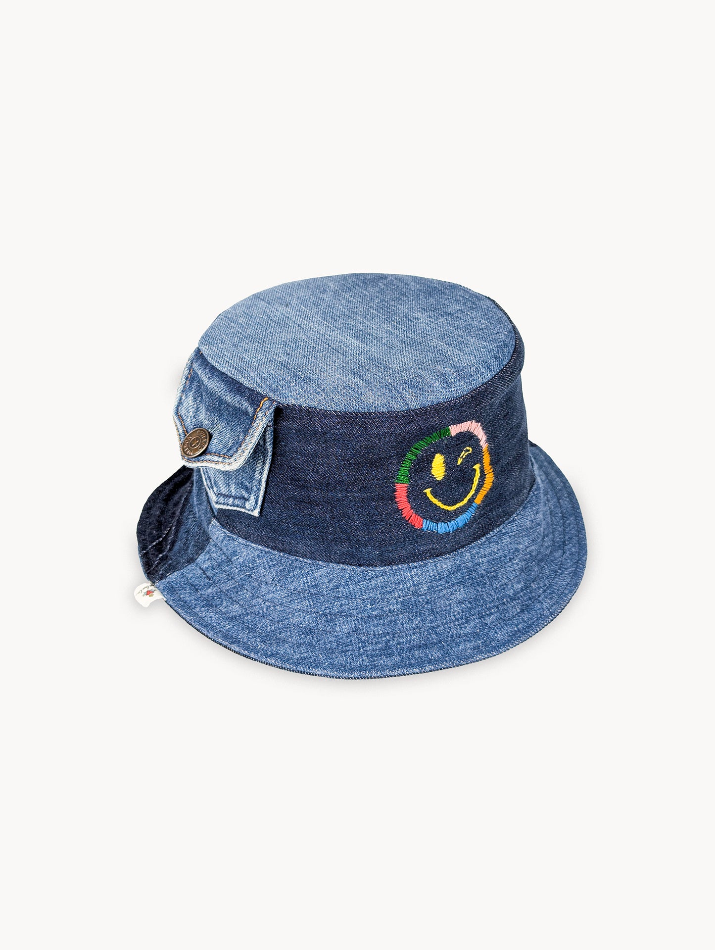 Chapeau bob réversible EyeLoveLu Smiley Face – Broderie main, denim recyclé