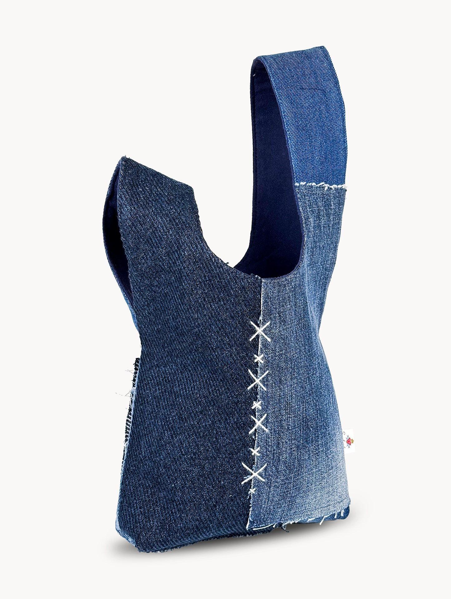 EyeLoveLu Reversible Hand Bag -  Handmade From Upcycled Dress & Denim Scraps