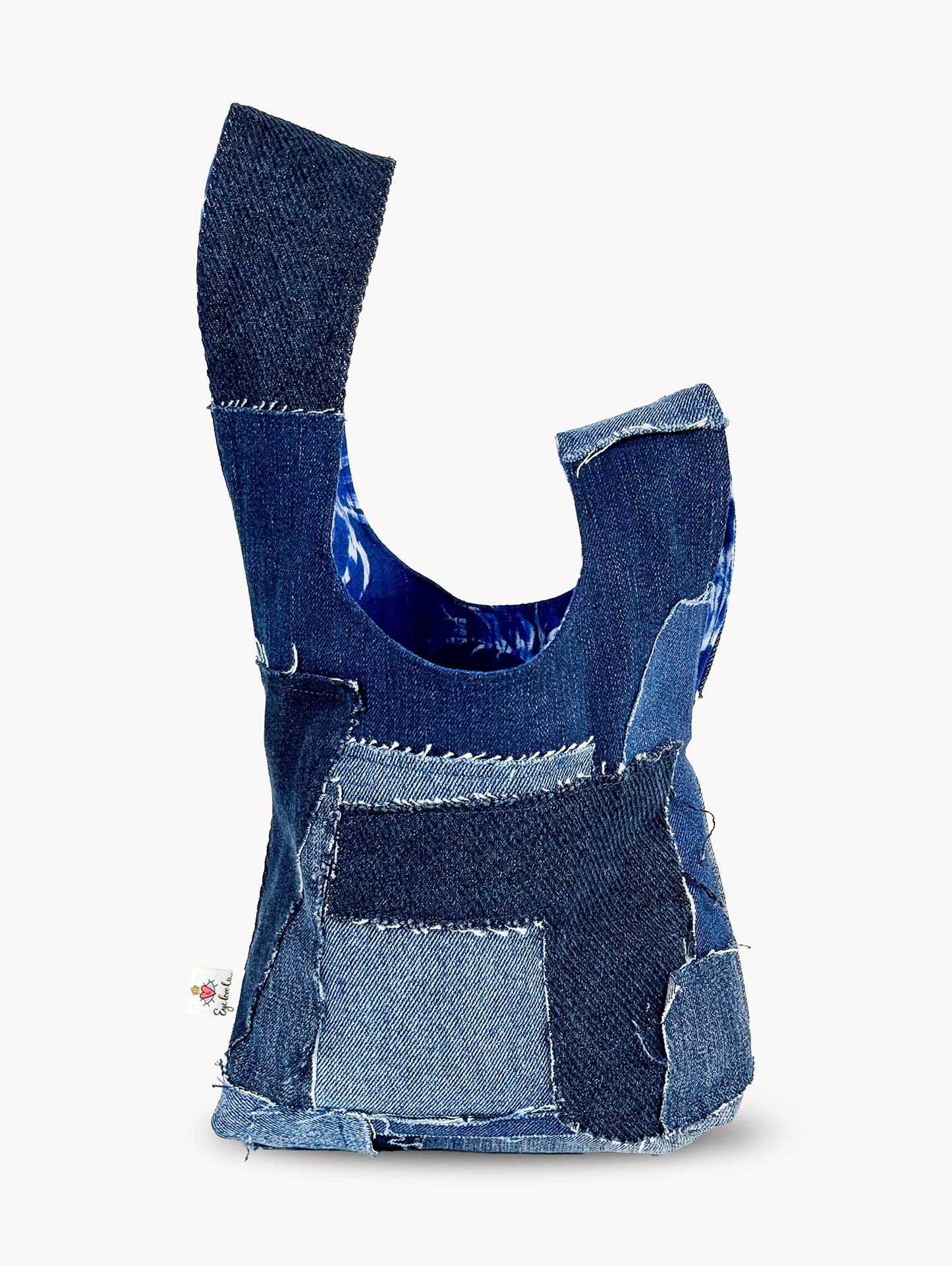 EyeLoveLu Reversible Hand Bag -  Handmade From Upcycled Dress & Denim Scraps