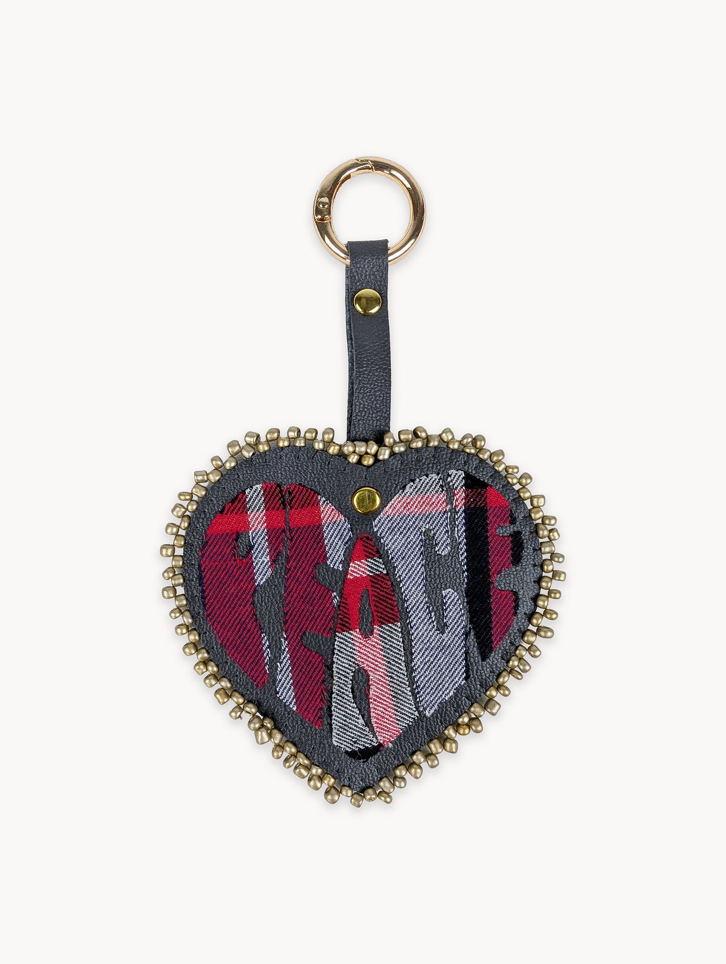 EyeLoveLu Hand-Beaded "PEACE" Keychain Bag Charm - Upcycled Shirt & Fabric Scraps