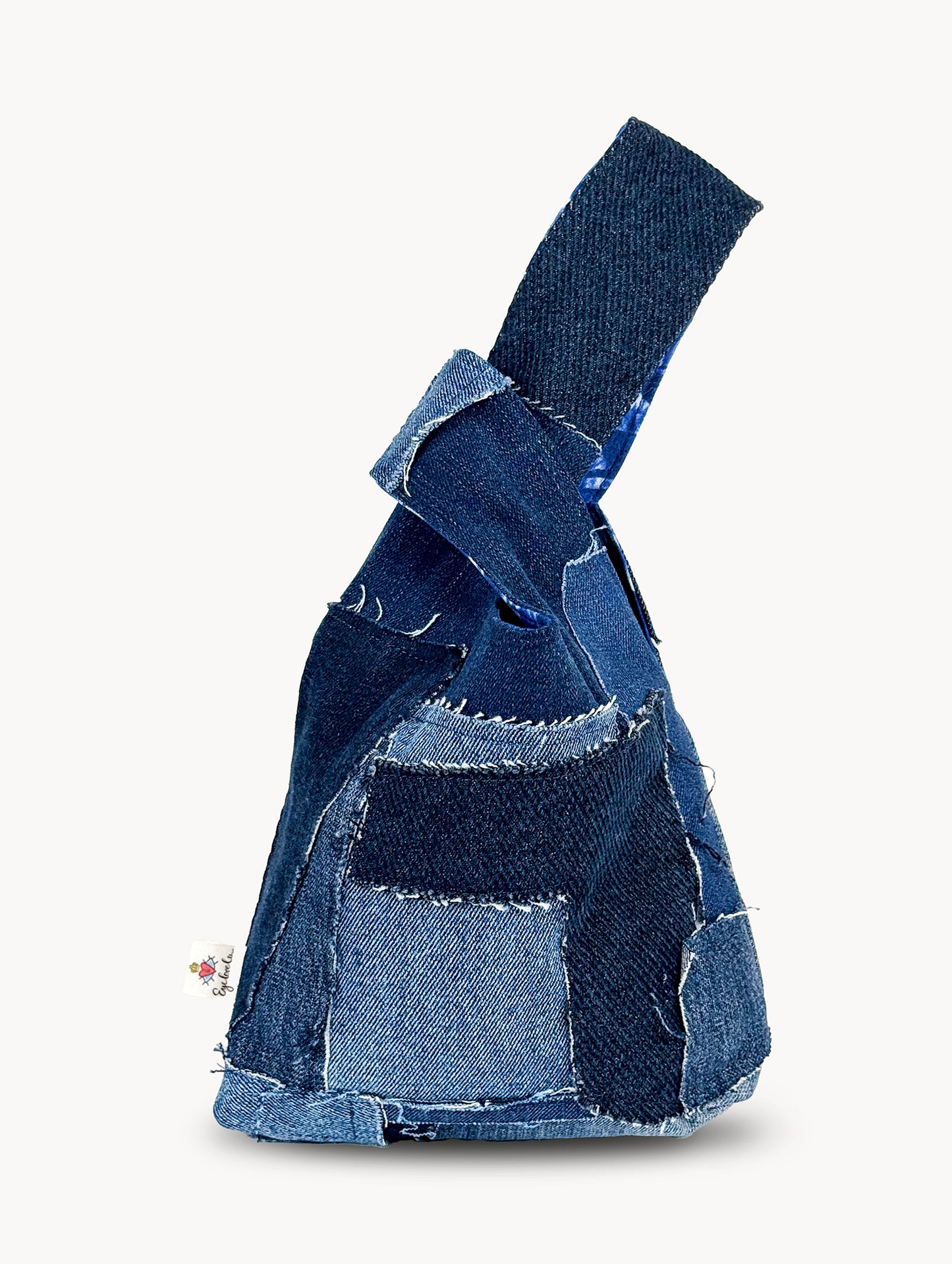 EyeLoveLu Reversible Hand Bag -  Handmade From Upcycled Dress & Denim Scraps