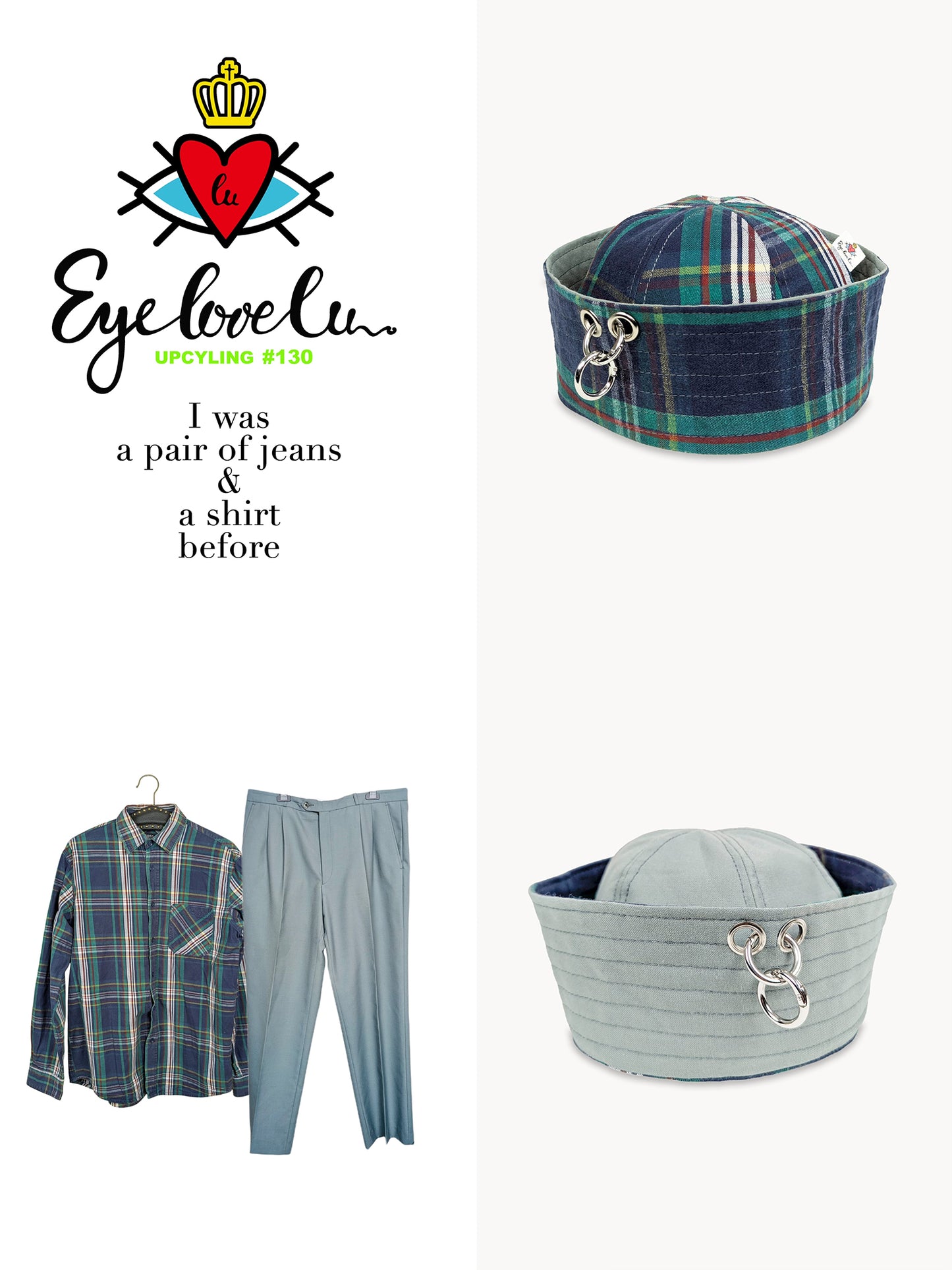 EyeLoveLu Reversible Sailor Hat – Handmade from Upcycled Trousers & Shirt
