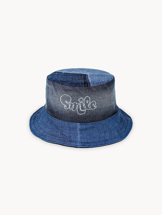 Chapeau bob réversible EyeLoveLu Smiley Face – Broderie main, denim recyclé
