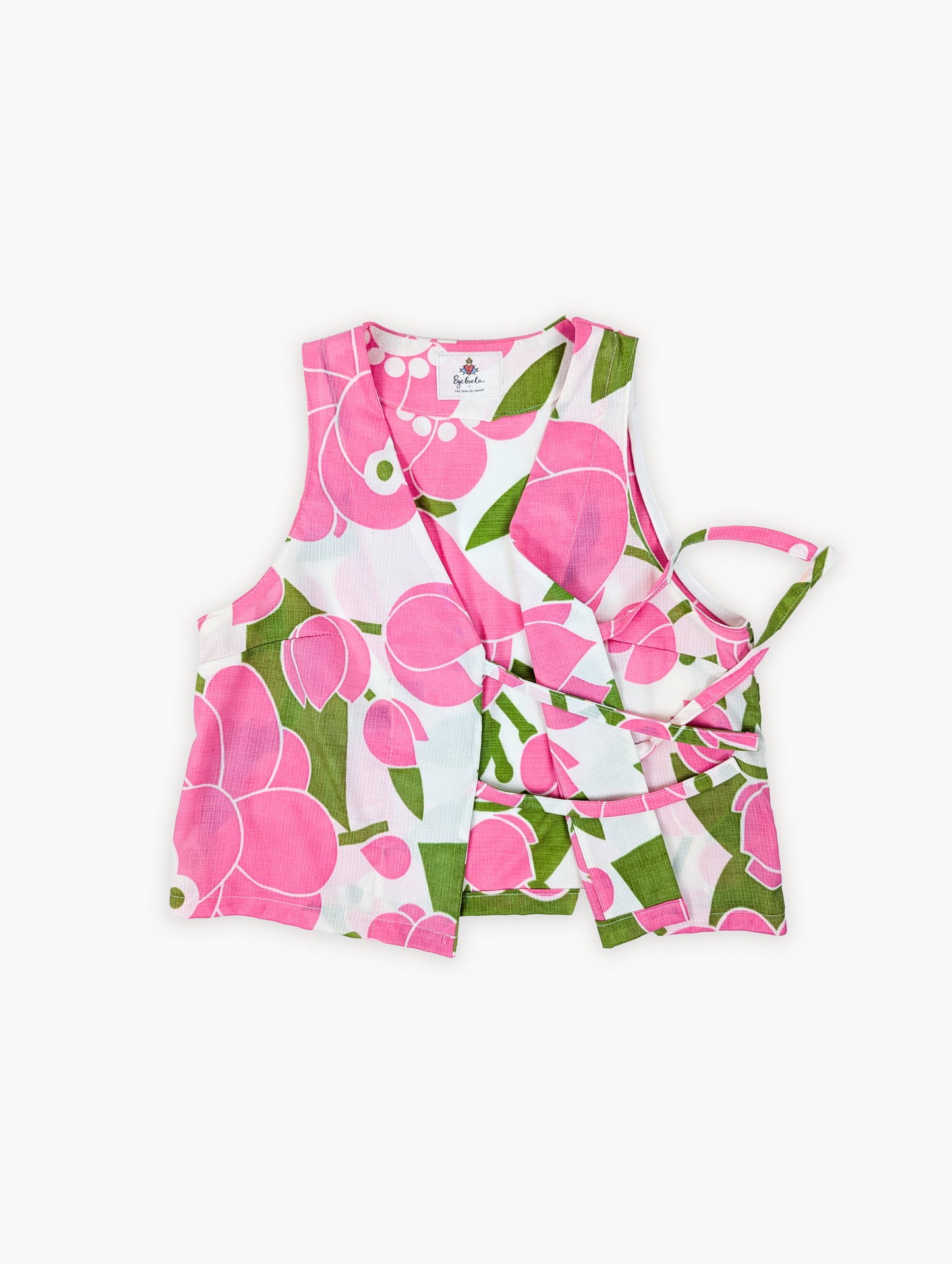 Débardeur court à nouer sur le devant, motif floral, style années 70, EyeLoveLu – Fabriqué à la main à partir de nappe recyclée