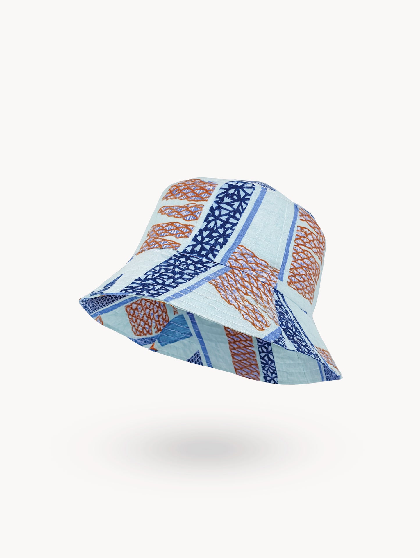 Pre-EyeLoveLu Abstract Geometric Print Reversible Bucket Hat – Handmade from Upcycled Vintage Cotton Sheet