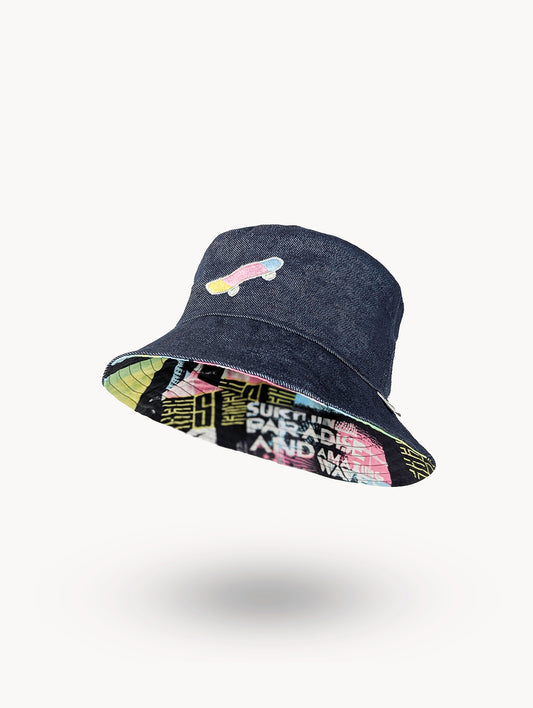 Chapeau bob réversible en denim EyeLoveLu – Style skate recyclé