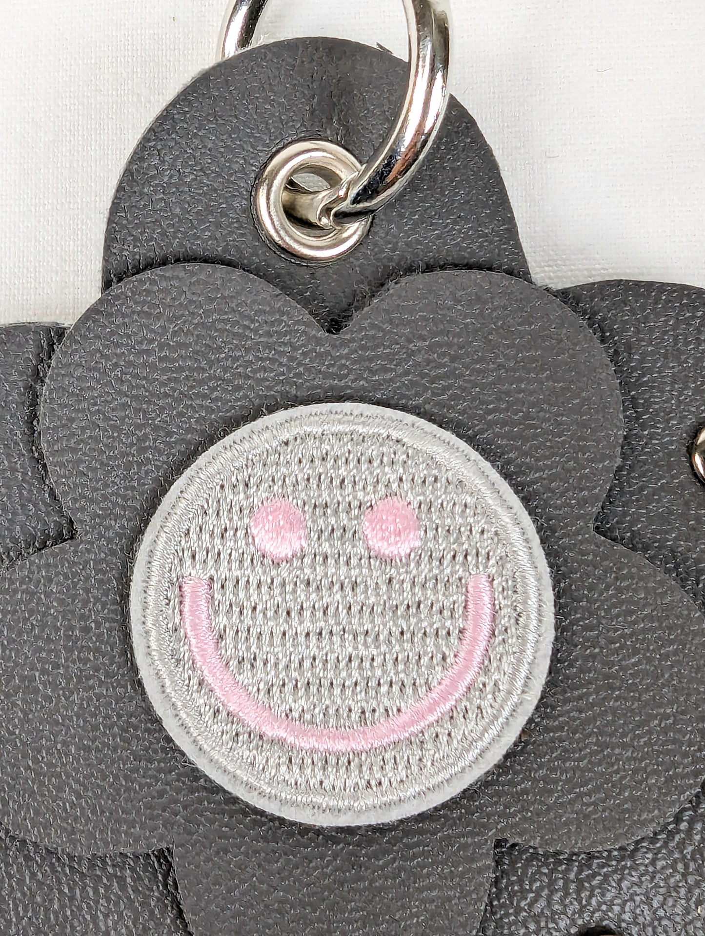 EyeLoveLu Handmade Smiley Flower Bag Charm / Key Ring - Upcycled Fabric