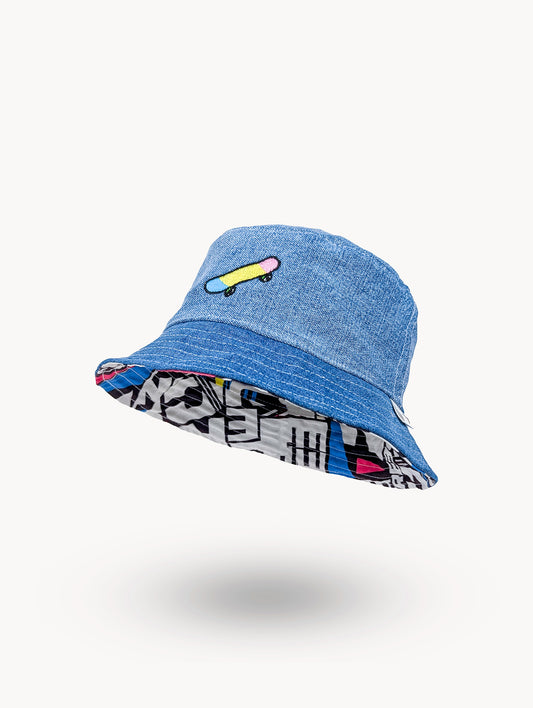 Chapeau bob réversible en denim EyeLoveLu – Style skate recyclé
