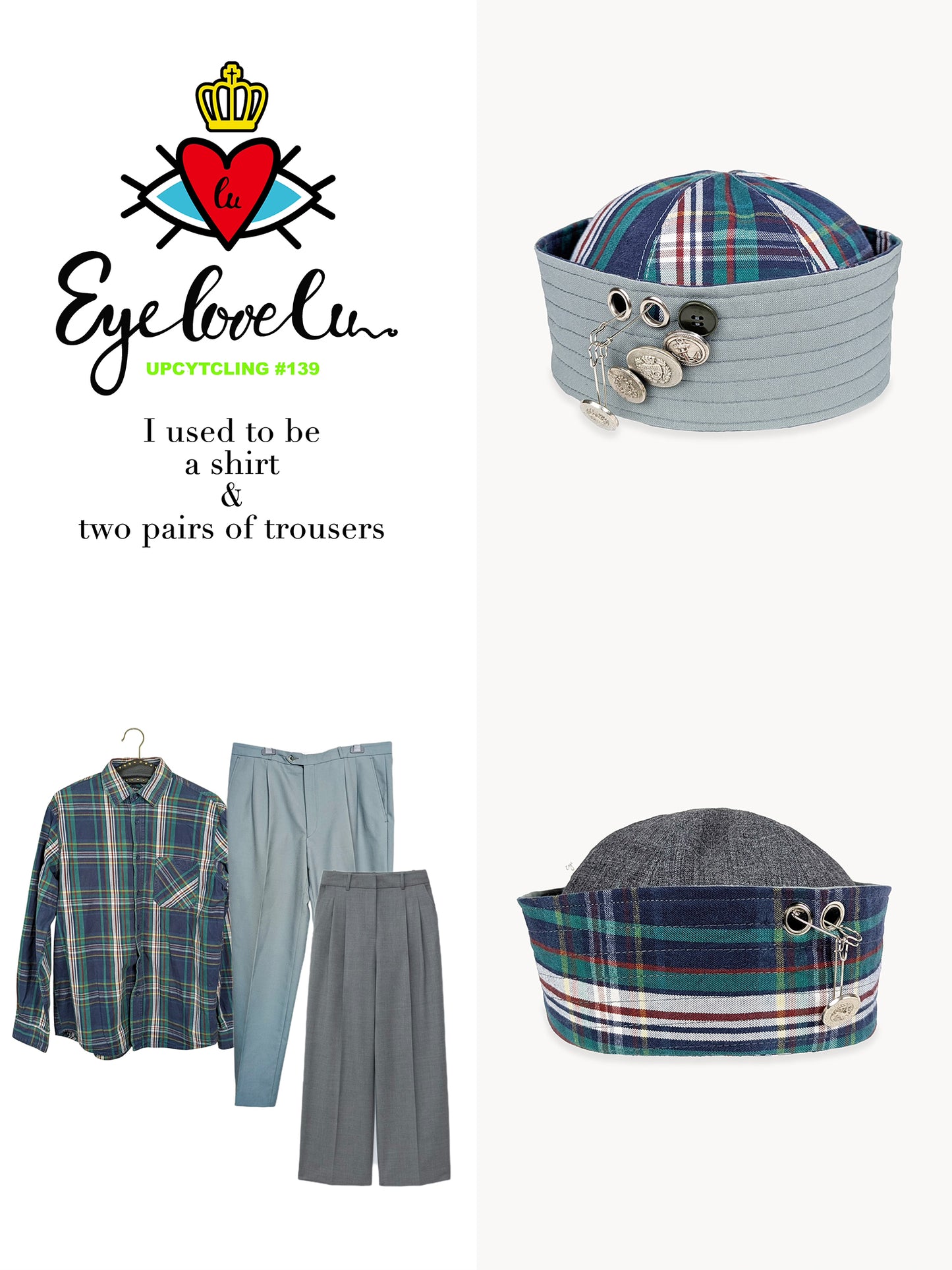 EyeLoveLu Reversible Sailor Hat – Handmade from Upcycled Shirt & trousers