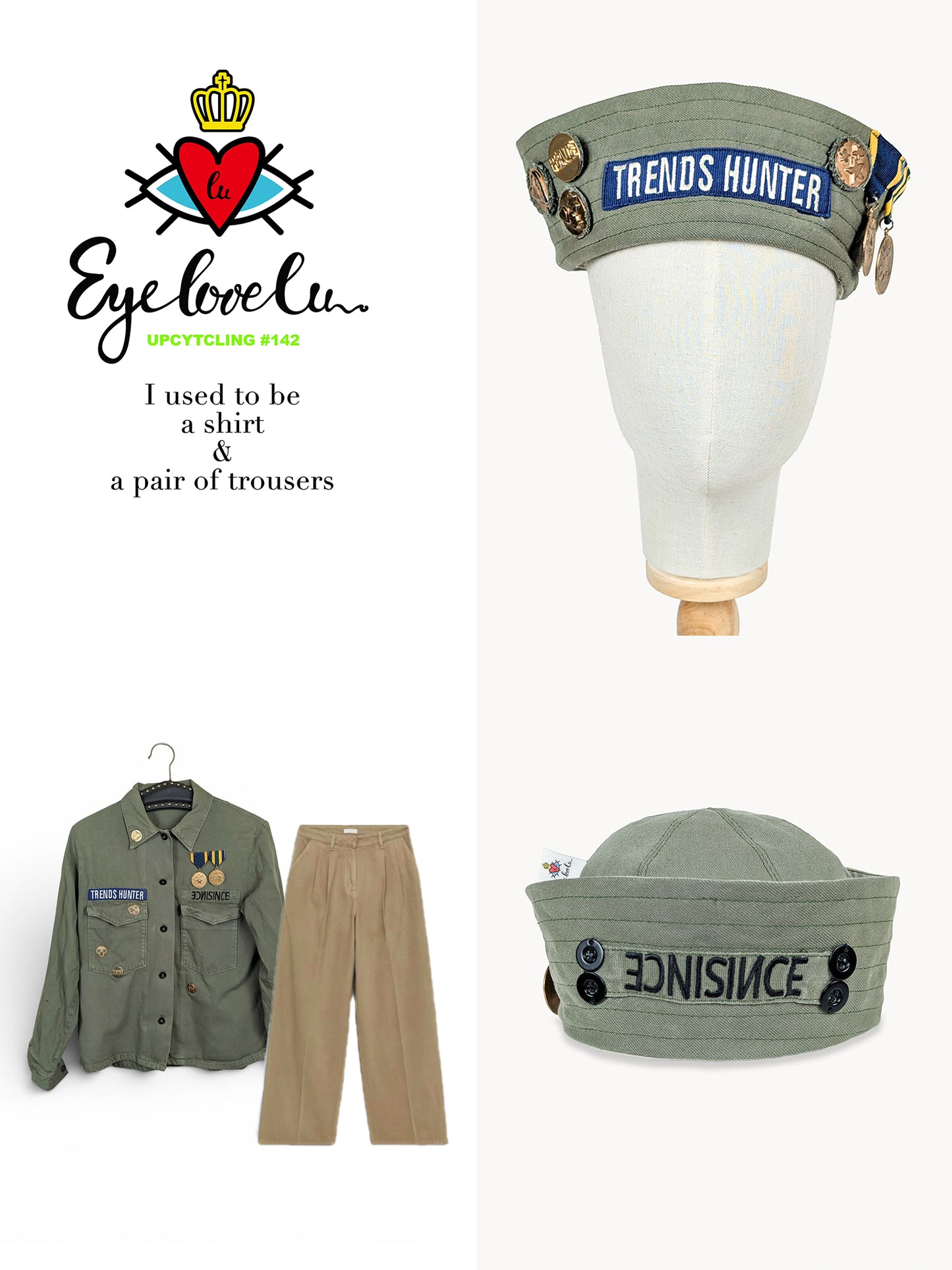 EyeLoveLu Trend Hunter Sailor Hat – Handmade from Upcycled Shirt & Trousers